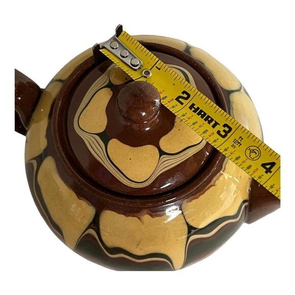 Vintage Redware Teapot Made Bulgaria Flower Fading Brown Yellow Drip Glaze READ - Picture 12 of 14